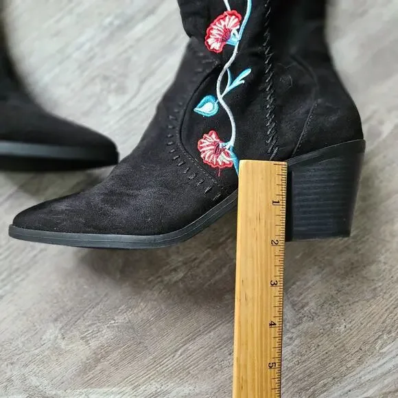 Carlos by Carlos Santana Black Over the Knee Boots with Red Floral Embroidery - Picture 4 of 15